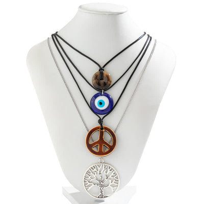 Olivenorma Chakra Tree Of Life Evil Eye Pendant Necklace Set