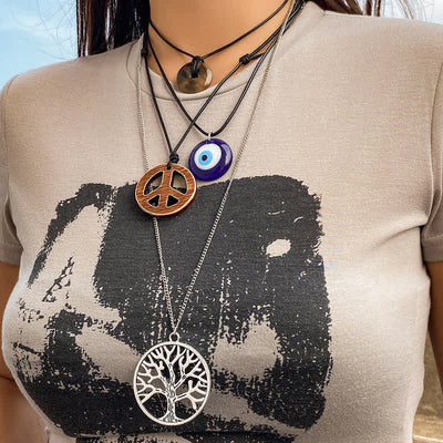 Olivenorma Chakra Tree Of Life Evil Eye Pendant Necklace Set