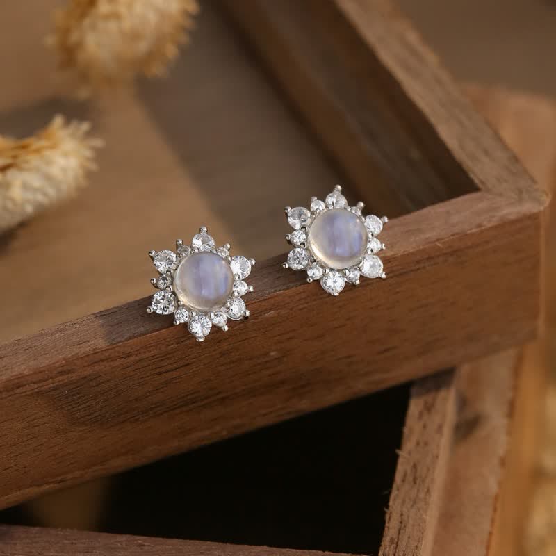 Olivenorma 925 Silver Zircon Bezel Moonstone Earrings