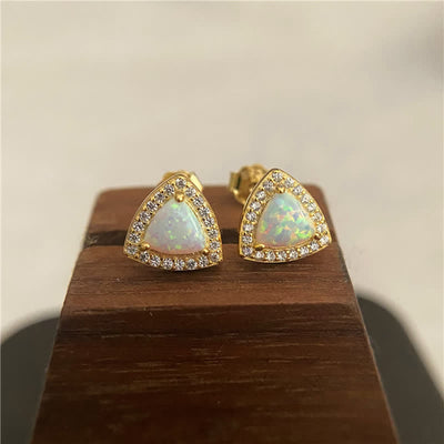 Olivenorma 925 Silver Triangle Shape Opal Earrings