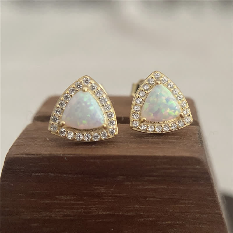 Olivenorma 925 Silver Triangle Shape Opal Earrings