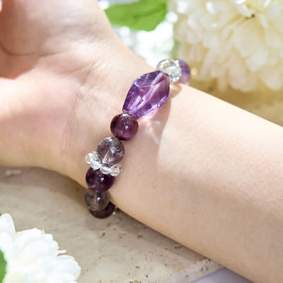 Olivenorma Amethyst Clear Crystal Beaded Metal Chain Bracelet