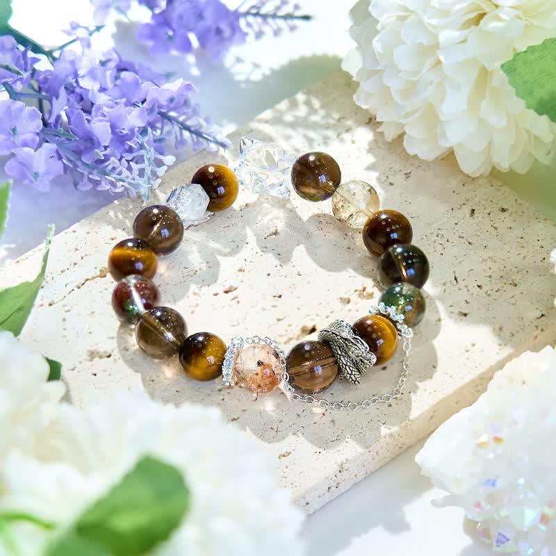 Olivenorma Tiger Eye Clear Quartz Beaded Snake Pendant Bracelet