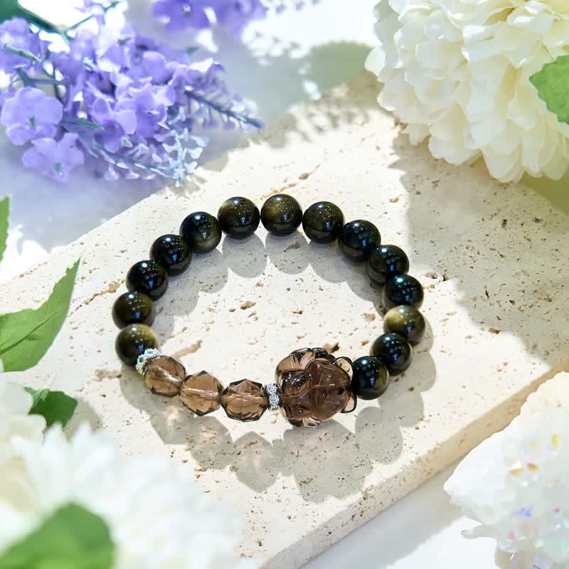 Olivenorma Golden Obsidian Beads Little Fox Pendant Bracelet