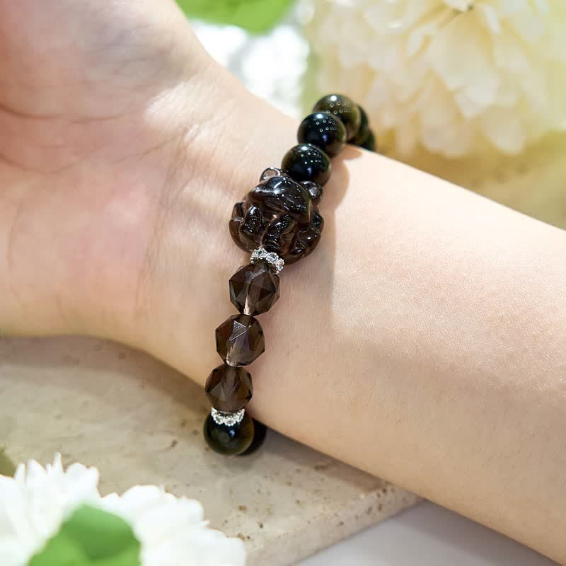 Olivenorma Golden Obsidian Beads Little Fox Pendant Bracelet