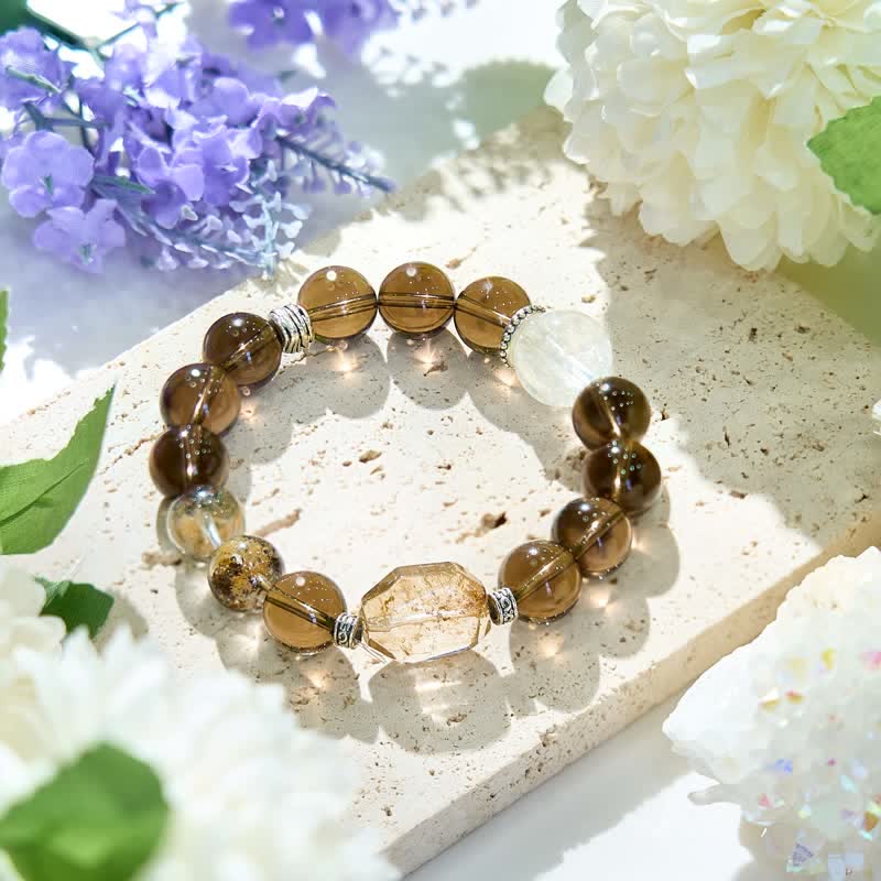 Olivenorma Clear Crystal Citrine Smoky Quartz Beaded Bracelet