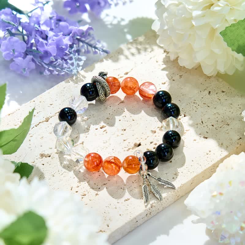 Olivenorma Clear Crystal Obsidian Carnelian Beaded Bracelet