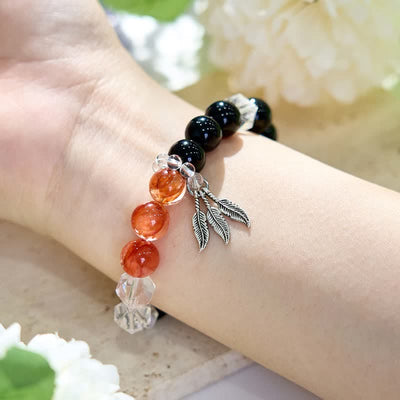 Olivenorma Clear Crystal Obsidian Carnelian Beaded Bracelet