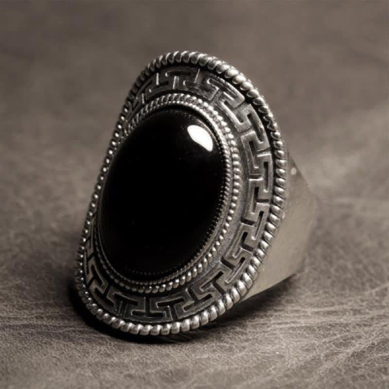 Olivenorma Natural Black Onyx Silver Men Ring