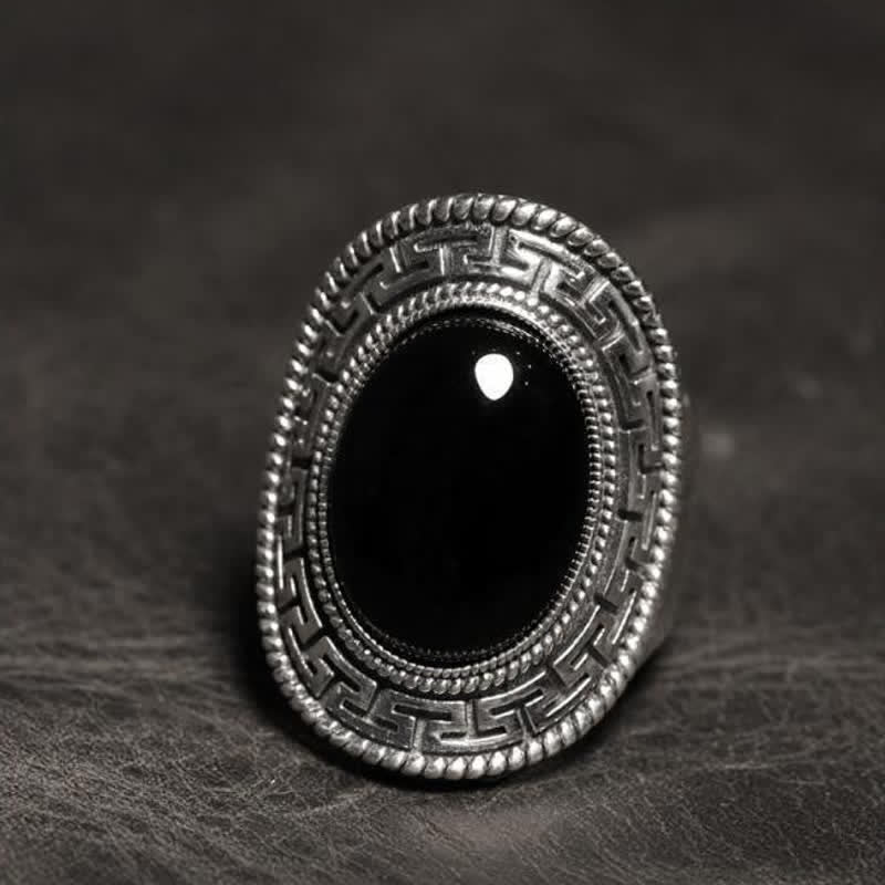 Olivenorma Natural Black Onyx Silver Men Ring