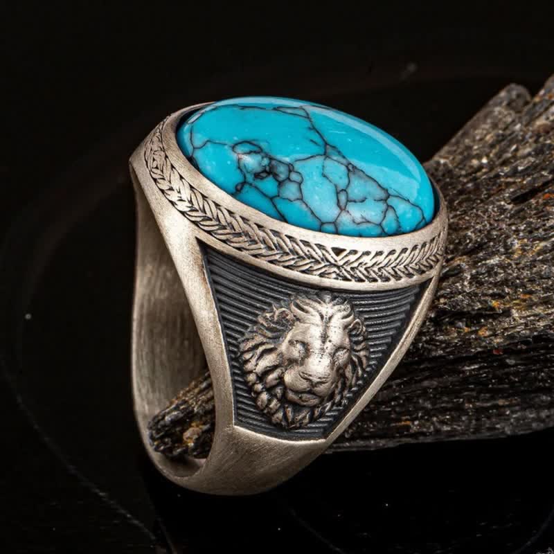 Olivenorma Oval Turquoise Winged Lion Men's Ring