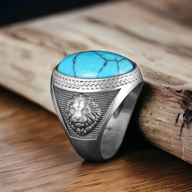 Olivenorma Oval Turquoise Winged Lion Men's Ring