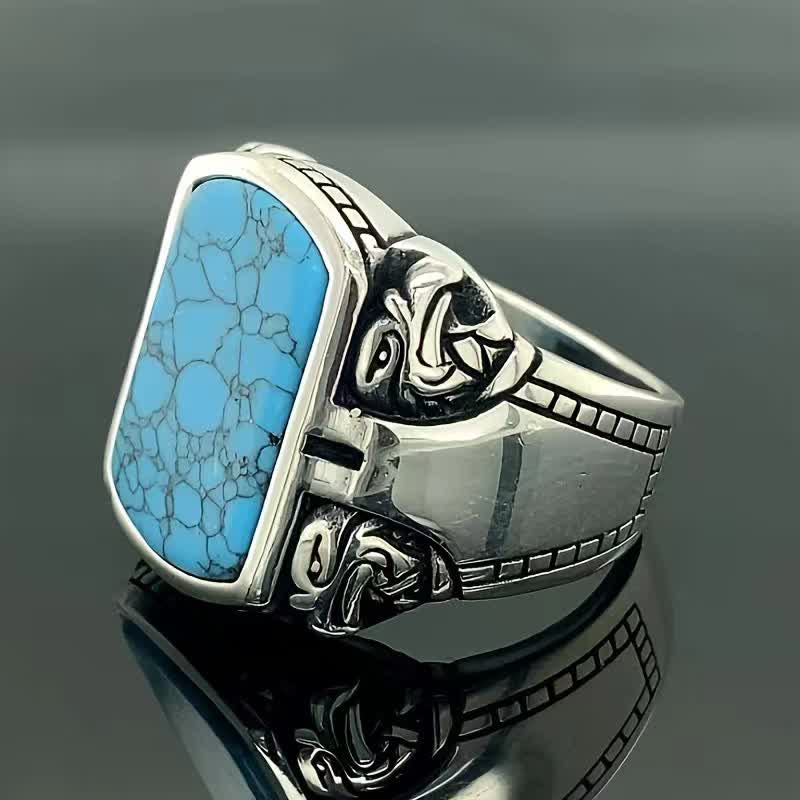 Olivenorma Natural Turquoise Stone Men Handmade Silver Ring