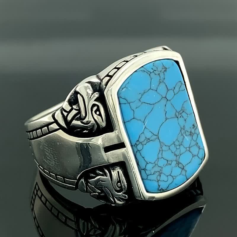 Olivenorma Natural Turquoise Stone Men Handmade Silver Ring