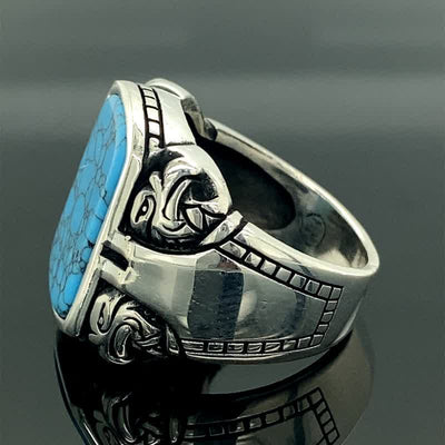 Olivenorma Natural Turquoise Stone Men Handmade Silver Ring