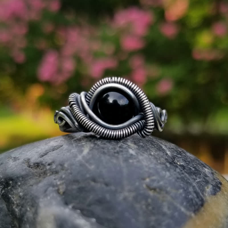 Olivenorma Black Onyx Knot Wire Wrapped Men Ring