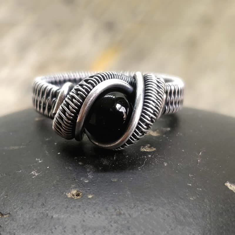 Olivenorma Black Onyx Knot Wire Wrapped Men Ring