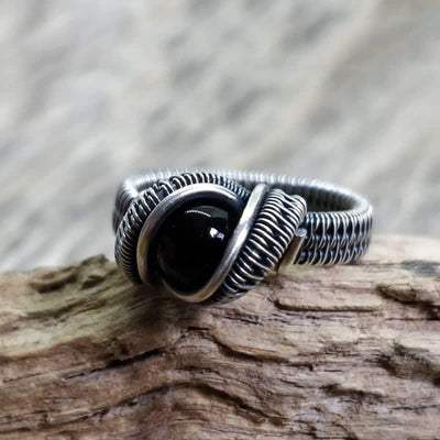 Olivenorma Black Onyx Knot Wire Wrapped Men Ring