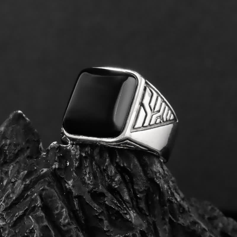 Olivenorma Black Onyx Stone Mens Handmade Alloy Ring