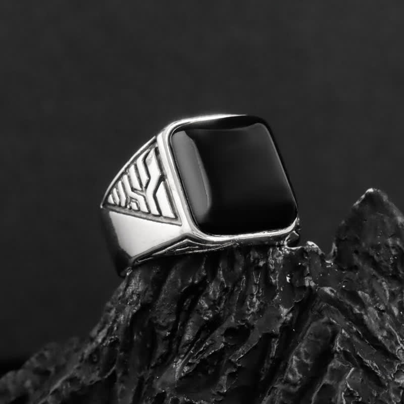 Olivenorma Black Onyx Stone Mens Handmade Alloy Ring