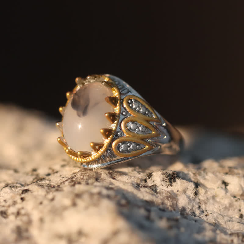 Olivenorma Ink Moonstone Gold Totem Men Ring