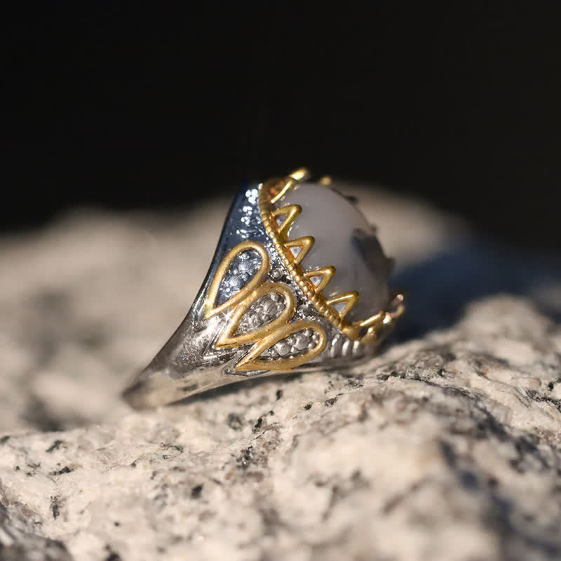 Olivenorma Ink Moonstone Gold Totem Men Ring