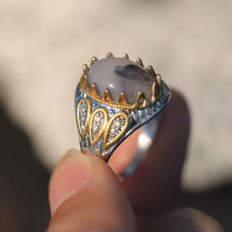 Olivenorma Ink Moonstone Gold Totem Men Ring