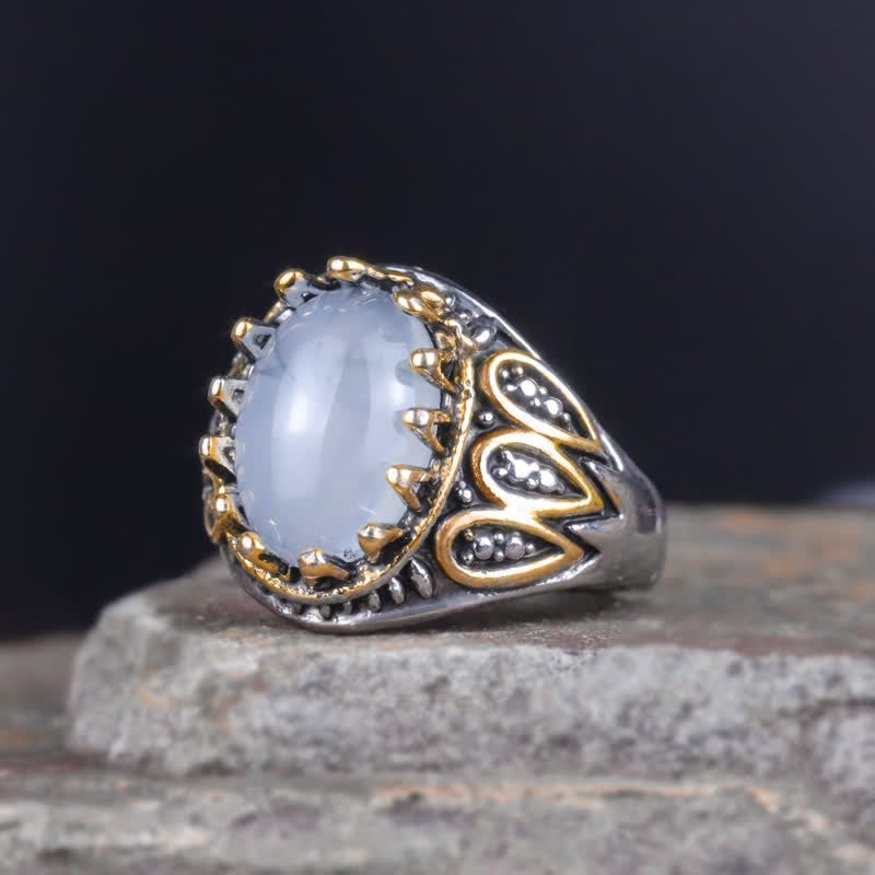 Olivenorma Ink Moonstone Gold Totem Men Ring