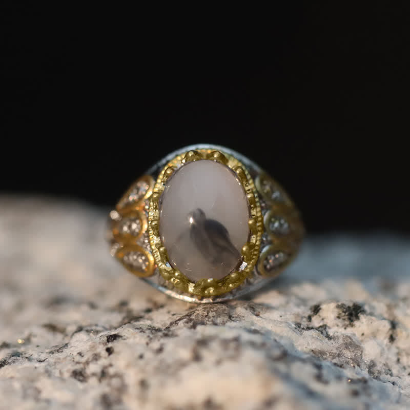 Olivenorma Ink Moonstone Gold Totem Men Ring