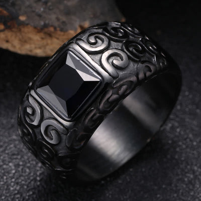 Olivenorma Hip-Hop Style Square Black Obsidian Men Ring