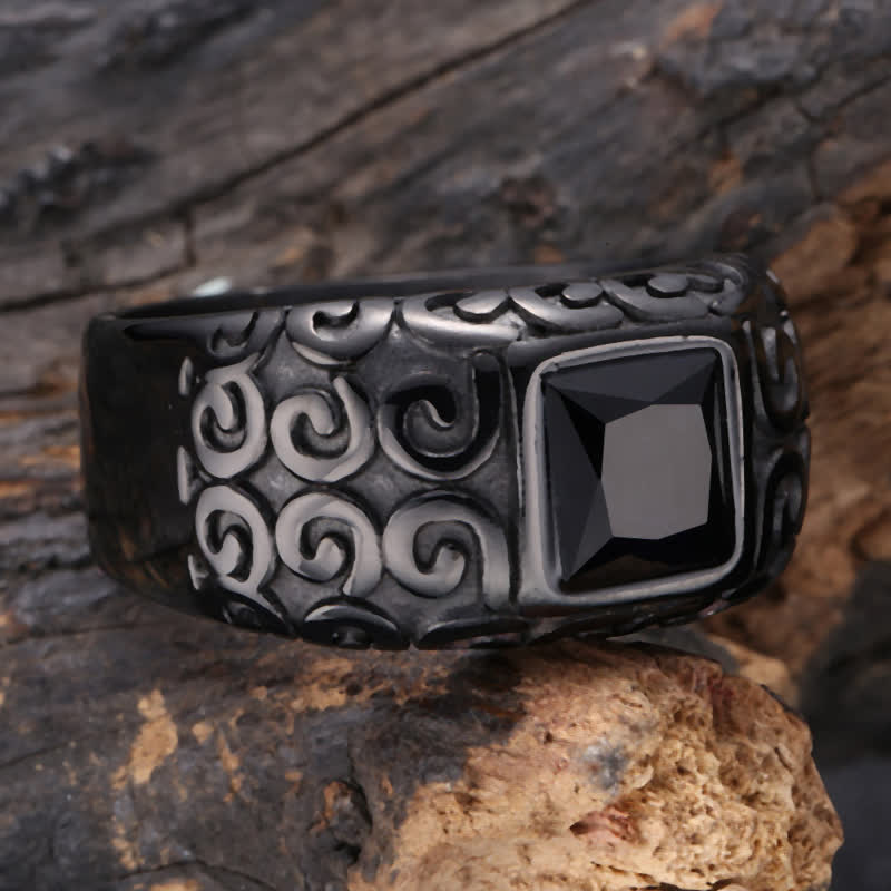 Olivenorma Hip-Hop Style Square Black Obsidian Men Ring