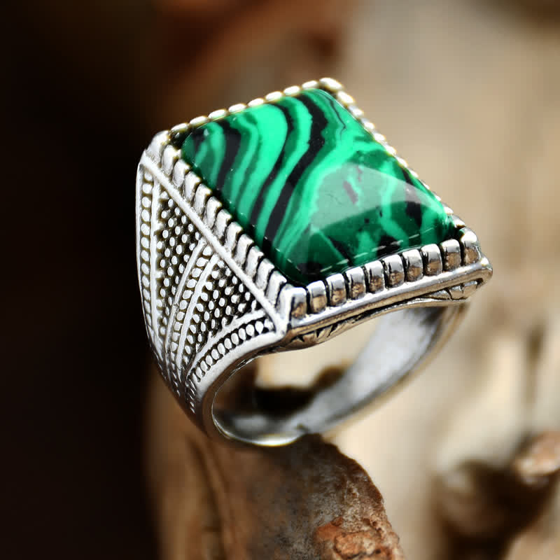 Olivenorma Square Malachite Antique Silver Men Ring