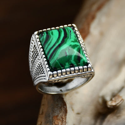 Olivenorma Square Malachite Antique Silver Men Ring