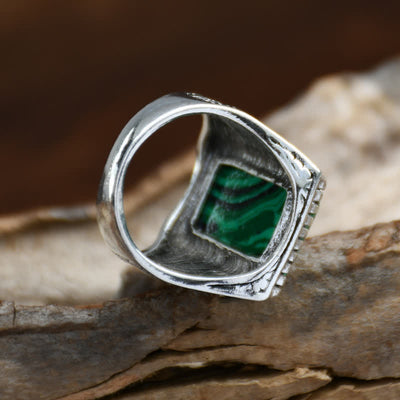 Olivenorma Square Malachite Antique Silver Men Ring