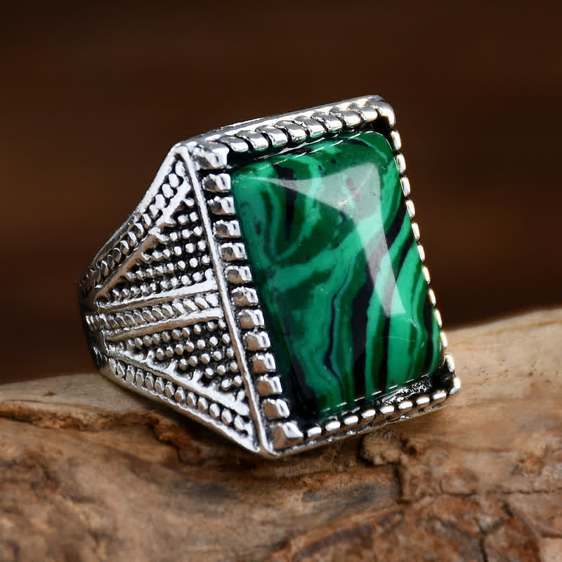 Olivenorma Square Malachite Antique Silver Men Ring