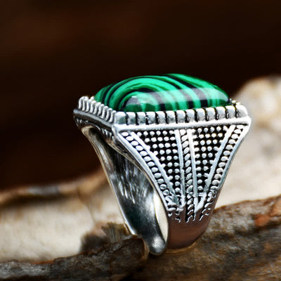 Olivenorma Square Malachite Antique Silver Men Ring