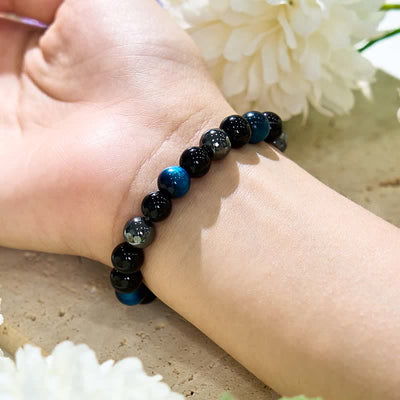 Olivenorma Blue Tiger Eye Obsidian Hematite Beaded Bracelet