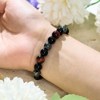 Olivenorma Red Tiger Eye Obsidian Hematite Beaded Bracelet