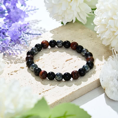 Olivenorma Red Tiger Eye Obsidian Hematite Beaded Bracelet