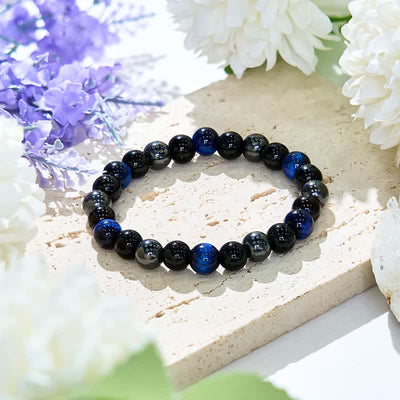 Olivenorma Dark Blue Tiger Eye Obsidian Hematite Beaded Bracelet