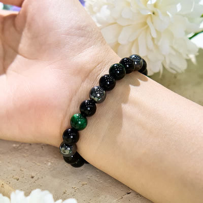 Olivenorma Green Tiger Eye Obsidian Hematite Beaded Bracelet