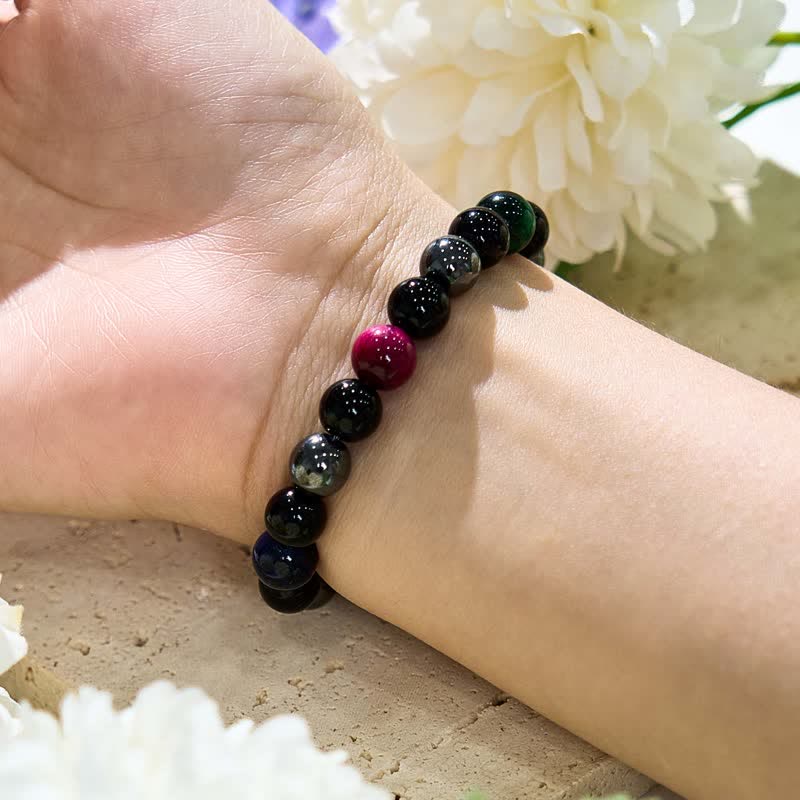 Olivenorma Multicolor Tiger Eye Obsidian Hematite Beaded Bracelet