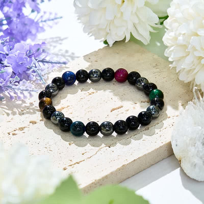 Olivenorma Multicolor Tiger Eye Obsidian Hematite Beaded Bracelet