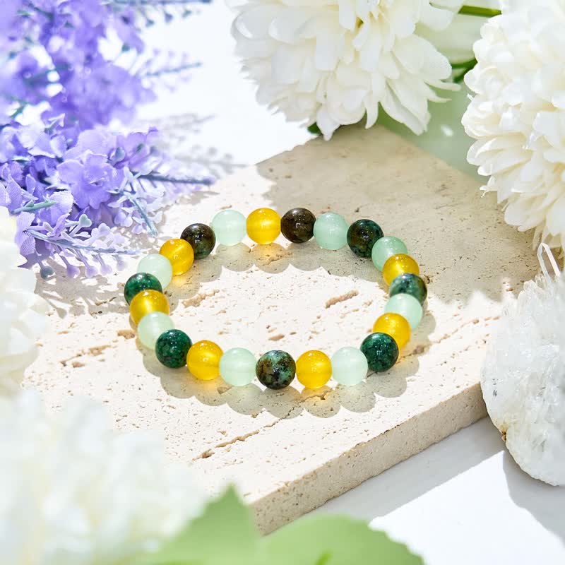 Olivenorma African Turquoise Green Fluorite Citrine Beaded Bracelet