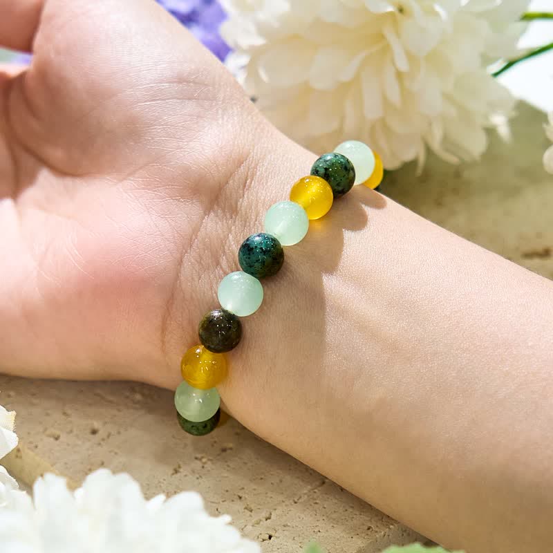 Olivenorma African Turquoise Green Fluorite Citrine Beaded Bracelet