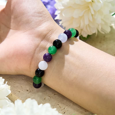 Olivenorma 8mm Multicolor Natural Stone Amethyst Beaded Bracelet