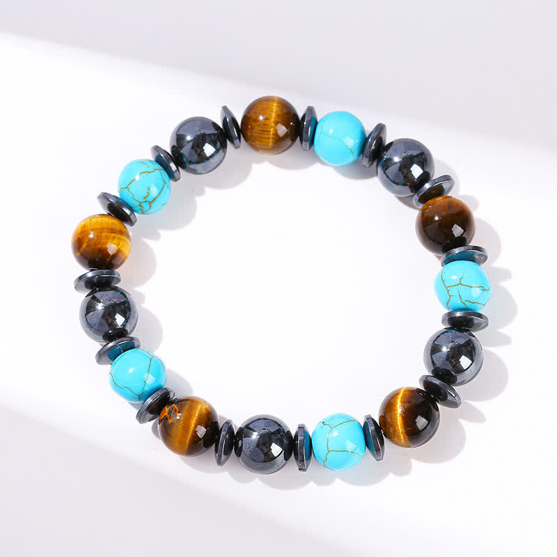 Olivenorma Tiger Eye Hematite Turquoise Beaded Bracelet