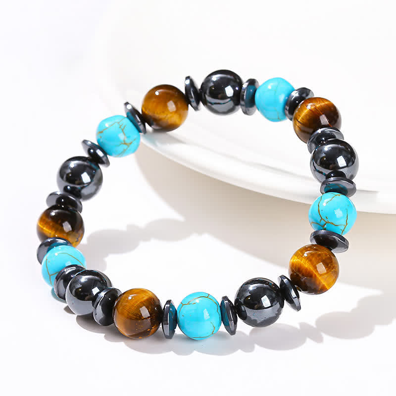 Olivenorma Tiger Eye Hematite Turquoise Beaded Bracelet