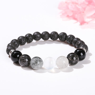 Olivenorma Black Quartz Rutilated Beaded Bracelet