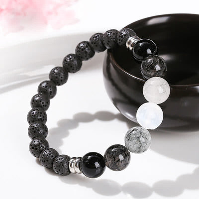 Olivenorma Black Quartz Rutilated Beaded Bracelet